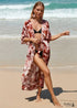 Vestido playero holgado tipo cárdigan con estampado de hojas estilo bohemio Amelia